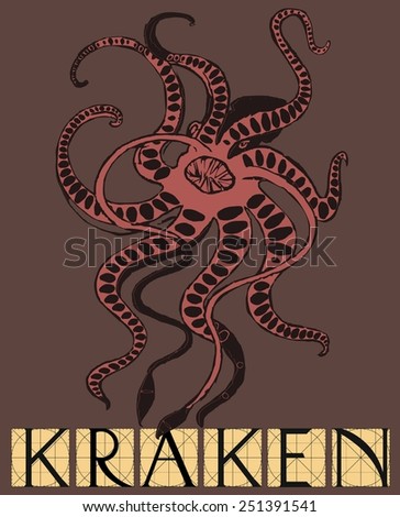 Kraken mythical sea monster with title
