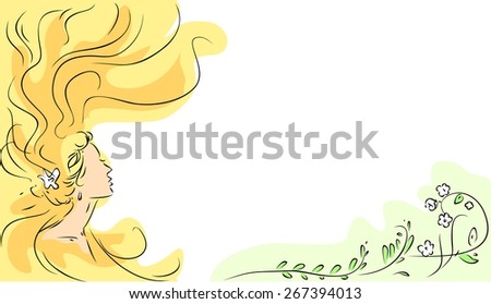 Sketch of girl with long hair and flowers