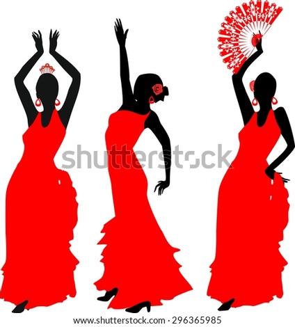 silhouettes of flamenco dancer in red dress