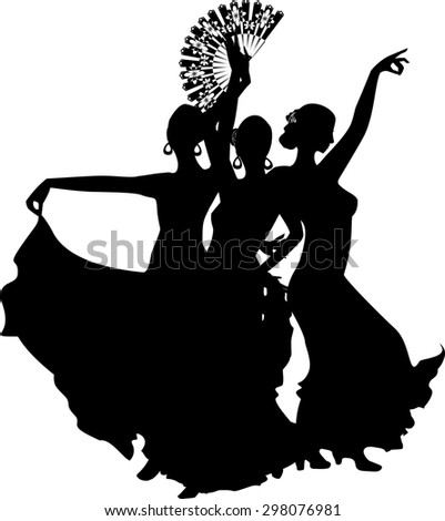 black silhouettes of female flamenco dancer