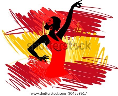 Flamenco dancer over Spanish Flag Background