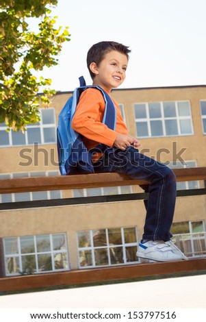 Little boy on his first day at school