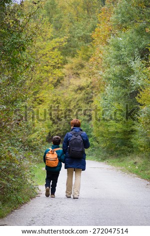 Autumn family hiking