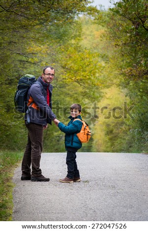 Autumn family hiking