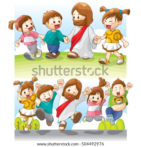 Jesus' character. Jesus with young children. Sunday School. Available for various purposes