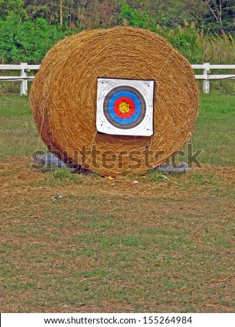 Archery shooting target stand on the field.