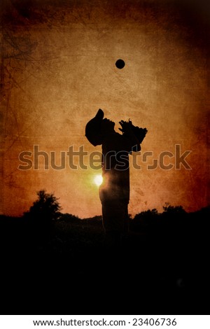 Textured Silhouette of Young Boy Playing Baseball