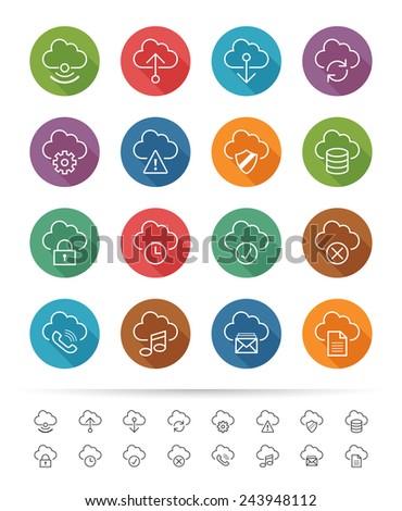 Simple line style : Cloud & Data Connection icons set - Vector illustration
