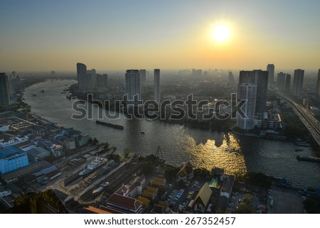 Bangkok sky line with huge park before sunset