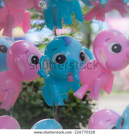 elephant blue and  pink balloon