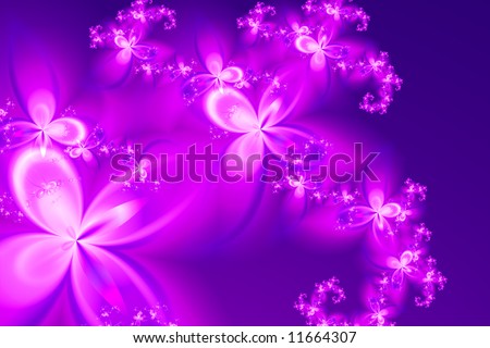 Rain of pink flowers on simple violet background drawing in fractal art