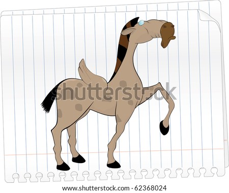 stock vector Pegas horse with wings Drawing in a notebook