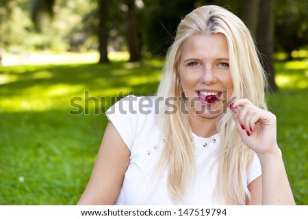 happy woman with cherry.
