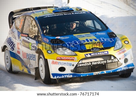 stock photo LYSVIK SWEDEN FEB 11 PG Andersson driving his Ford Fiesta