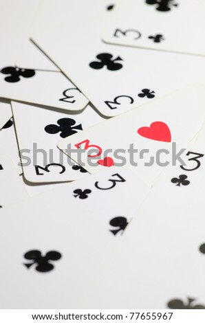 3 of hearts \'Standing Out From The Crowd\' 3 of clubs
