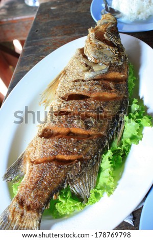 Poached Sea bass fish in thai food