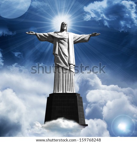 jesus christ  statue sky clouds background