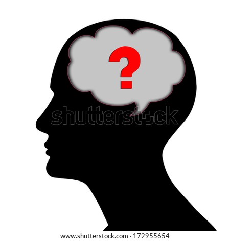 human head with brain and white background  - stock photo