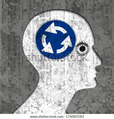 human head brain and grey wall background