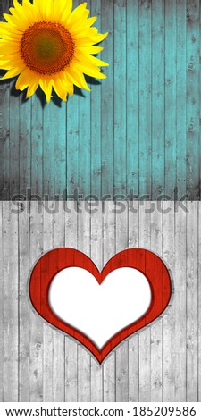 heart flower, sunflower and wood background