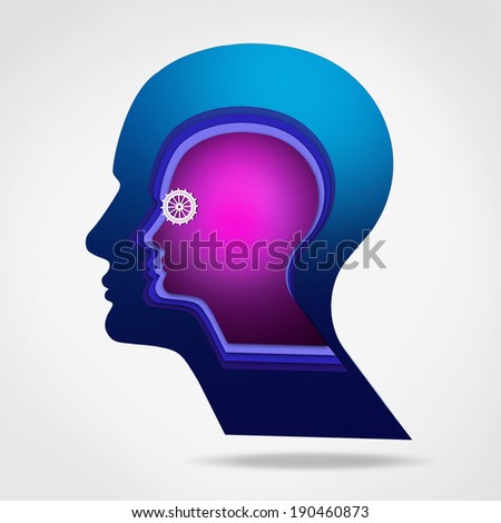 human head with gear and white background