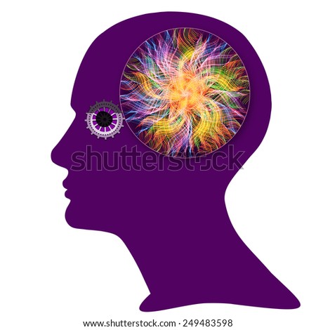 human head with gear,abstract  brain and white background