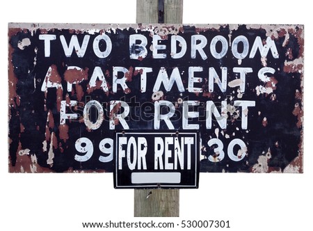 Shabby, sketchy, grunge For Rent\' Sign. Isolated. Horizontal.