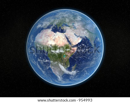 stock photo : Photorealistic 3D rendering of planet earth viewed from space 