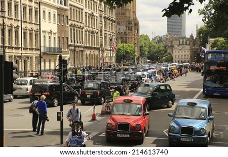 London Taxi Drivers Demonstration on 11th June 2014 against UBER in Whitehall - London, UK