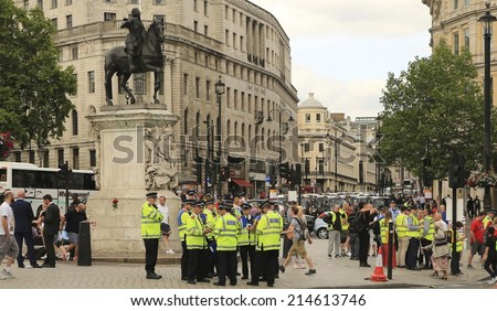 London Taxi Drivers Demonstration on 11th June 2014 against UBER in Trafalgar Square - London, UK