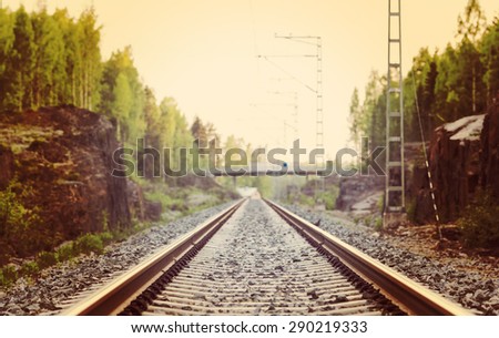 Life is a journey as a thought. Image of an empty railroad. Also image has a vintage effect.