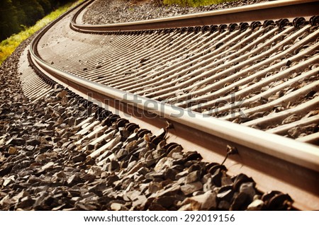 Life is a journey as a thought. Image of a curve on an empty railroad. Also image has a vintage effect.