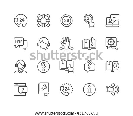 Simple Set of Help and Support Related Vector Line Icons. \
Contains such Icons as Phone Assistant, Online Help, Video Chat and more.\
Editable Stroke. 48x48 Pixel Perfect.