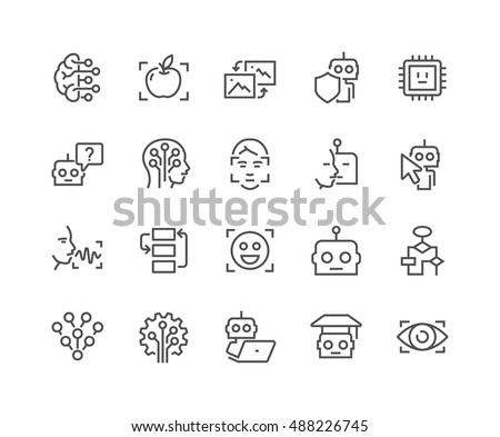 Simple Set of Artificial Intelligence Related Vector Line Icons. 
Contains such Icons as Face Recognition, Algorithm, Self-learning and more.
Editable Stroke. 48x48 Pixel Perfect.