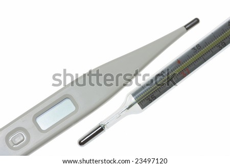 Two clinical thermometers isolated on white