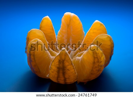 Closeup of opened citrus, wide DOF