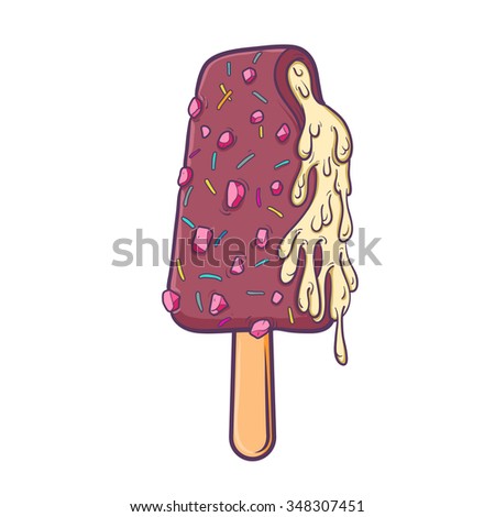 Icecream filled with sour cream melted sloppy flow. Vector illustration graffiti style.