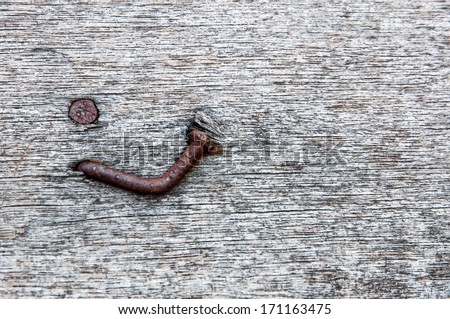 Nail in wood surface