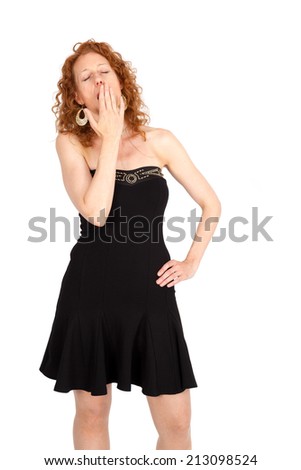 Beautiful woman doing different expressions in different sets of clothes: yawning