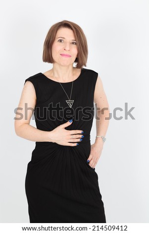 Beautiful woman doing different expressions in different sets of clothes: hungry