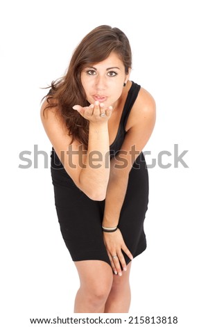 Beautiful woman doing different expressions in different sets of clothes: kissing