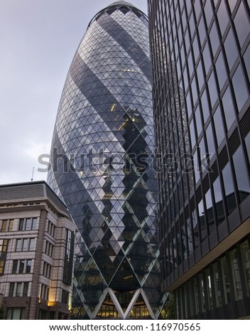 LONDON, UNITED KINGDOM - MAY 25: the exterior of 30 St Mary Axe (the 