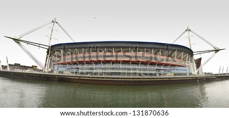 CARDIFF, WALES - MARCH 2: the exterior of the Millennium Stadium on March 2, 2013 in Cardiff, Wales. The Millennium Stadium has the largest capacity of any stadium in Wales with 74,500 seats.