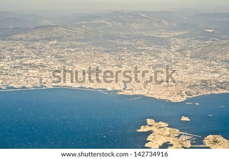 MARSEILLE, FRANCE - JUNE 1: an aerial view of Marseille on June 1, 2013 in Marseille, France. Marseille is the European Capital of Culture for 2013 and aims to attract 10 million visitors in 2013.