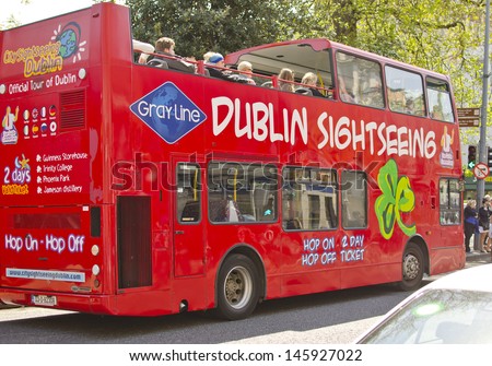 DUBLIN, IRELAND - MAY 25: a Dublin Sightseeing tour bus on May 25, 2013 in Dublin, Ireland. Dublin is a popular tourist destination with 6.5 million visitors from overseas in 2012 (source: ITIC).
