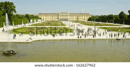 VIENNA, AUSTRIA - JUNE 9: view of the south of Schonbrunn Palace on June 9, 2013 in Vienna, Austria. Schonbrunn Palace has 1,441 rooms and is a major tourist attraction.