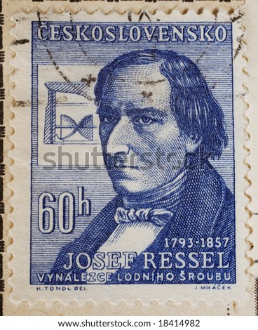 Vintage Czechoslovakian postage stamp with inventor of the ship propeller, Josef Ressel