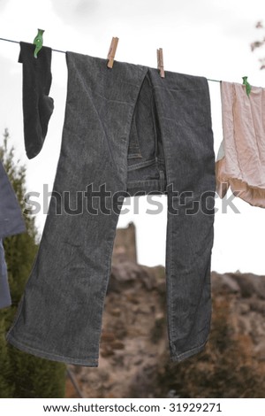 Jeans hanging out to dry