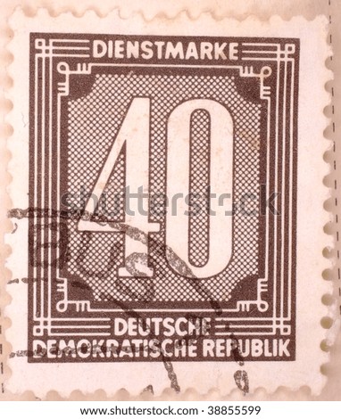 EAST GERMANY - CIRCA 1949: A stamp printed in East Germany shows 40 deutschmarks, series, circa 1949