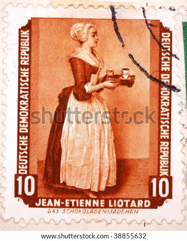 EAST GERMANY - CIRCA 1949: A stamp printed in East Germany shows Jean-Etienne Liotard, the Swiss-French painter, series, circa 1949